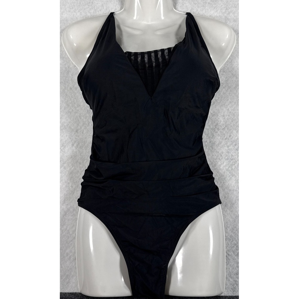 Womens Medium Black Tummy Control Mesh Detail One Piece Swimsuit NWOT